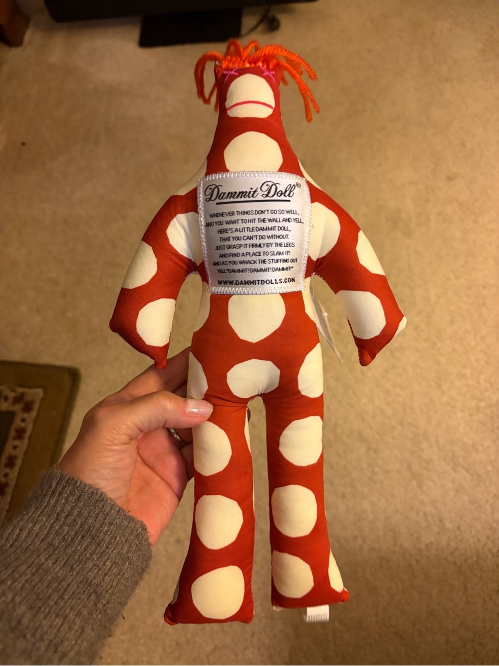 Dammit Doll Dark Orange Polka Dot Plush Stress Relief Figure NWT